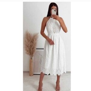 ZARA White Cutwork Embroidery Summer Dress M 8741 066